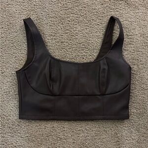 Chocolate Brown Faux Leather Crop Top.